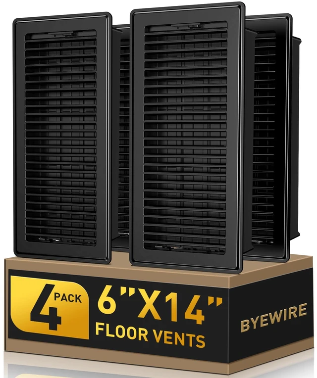 Main image of Floor Register Fits 6x14 or 14x6 Duct Opening, Heavy Duty Steel Floor Vents Wide Adjustable Louvers Floor Vent Covers for Maximum Airflow, Air Register Ideal for Home & Large Spaces, Black, 4 Pack