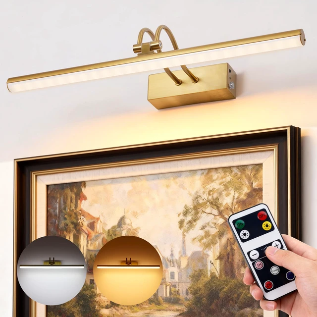 Alt view image 2 of 7 - Picture Light,2PK Battery Operated Wall Sconce,13" Art Light,Brass Rechargeable Photo Lights,Remote Timer and Dimmer Gallery Light for Painting,Display,Frame,Living Room