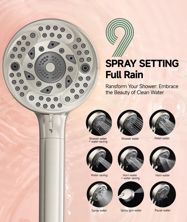 Alt view image 4 of 7 - Filtered Shower Head with Handheld,9-Spray Setting Detachable Shower Head with 4 Filters for Hard Water - Filter Chlorine, Improve Skin and Hair Texture (4 Filters, Brushed Nickel)