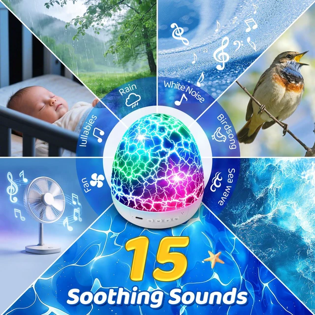 Alt view image 3 of 7 - Star Projector Night Light for Kids, 6 Films & 15 Lullabies White Noise Sound Machine, Sensory Toys for Boys Toddlers, 360 Rotation Remote Timer Dino Egg Lights for 1-9 Boy Birthday Gifts