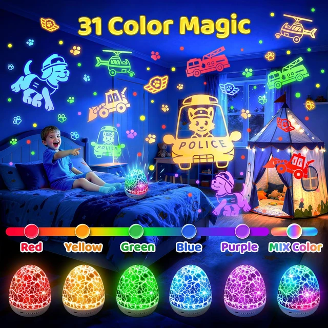 Alt view image 5 of 7 - Star Projector Night Light for Kids, 6 Films & 15 Lullabies White Noise Sound Machine, Sensory Toys for Boys Toddlers, 360 Rotation Remote Timer Dino Egg Lights for 1-9 Boy Birthday Gifts