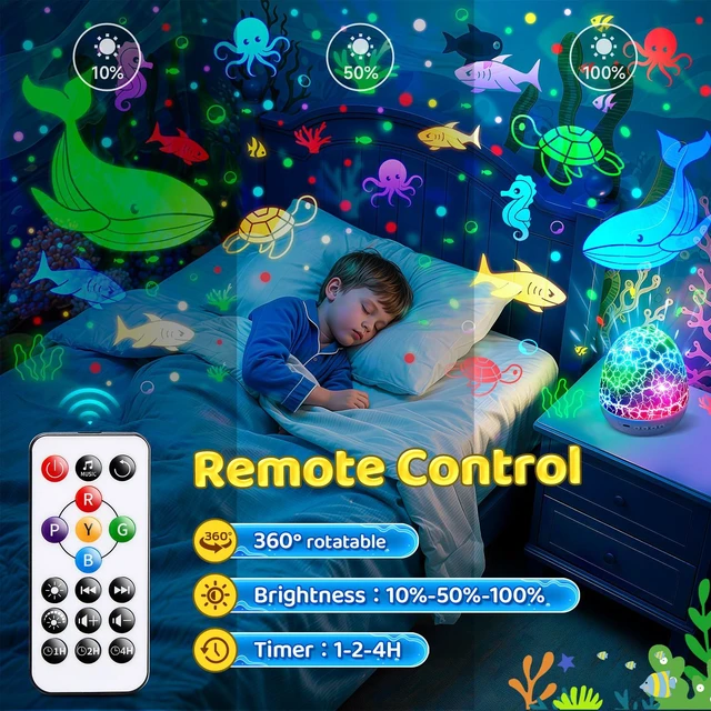 Alt view image 6 of 7 - Star Projector Night Light for Kids, 6 Films & 15 Lullabies White Noise Sound Machine, Sensory Toys for Boys Toddlers, 360 Rotation Remote Timer Dino Egg Lights for 1-9 Boy Birthday Gifts