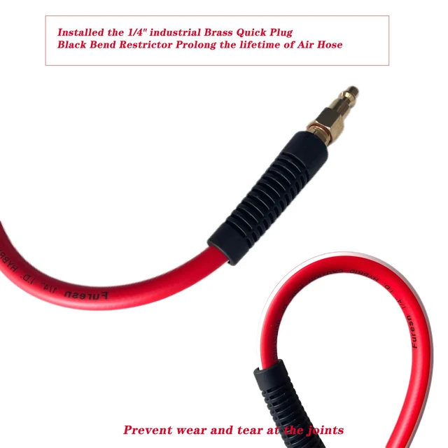 Alt view image 4 of 6 - Air Hose 1/4 in x 100 ft, Heavy Duty, Lightweight, Kink Resistant, Hybrid Air Compressor Hose with 1/4 in Solid Brass Male Fittings, Bend Restrictors, 300 PSI(100FT, Red White)