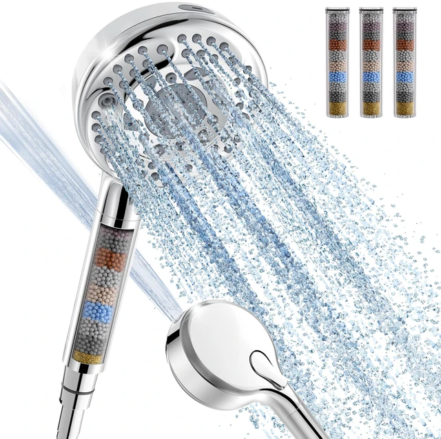 Main image of Filtered Shower Head with Handheld,9-Spray Setting High Pressure Detachable Shower Head with 4 Filters for Hard Water - Filter Chlorine, Improve Skin and Hair Texture(4 Filters, Chrome)