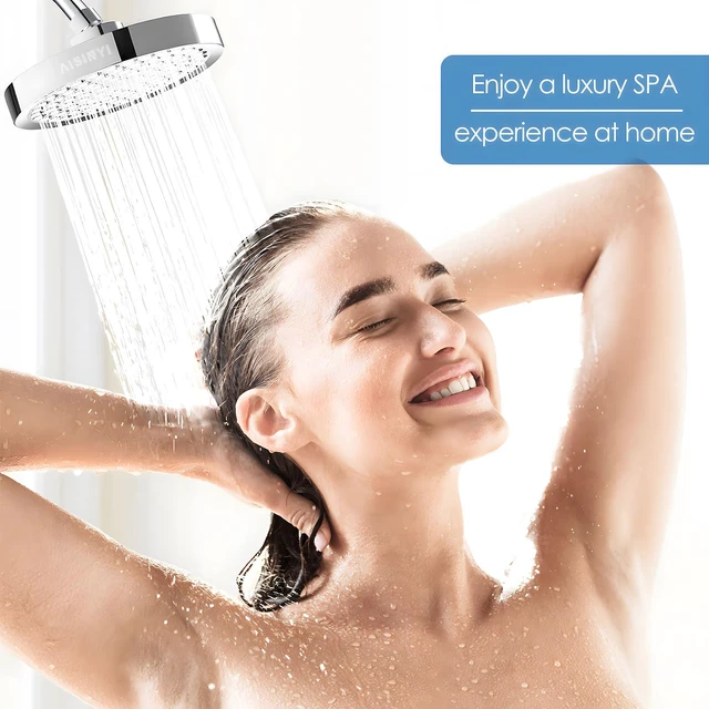 Alt view image 2 of 6 - 6" High Pressure Rain Shower Head, Luxury Polished Chrome Finish 6 Inch Fixed Bathroom Showerhead, Adjustable Replacement, 90 Anti-Clog Nozzles, Removable Restrictor, Tool-Free Easy Install