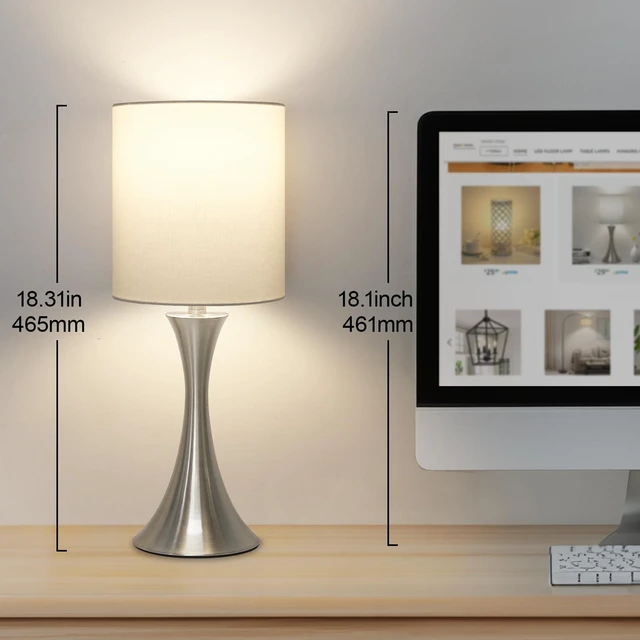 Alt view image 4 of 7 - Touch Control Table Lamp, 3-Way Dimmable Desk Lamp, Bedside Reading Light Small Lamp with White Shade and Silver Base, Nightstand Lamp for Living Room, Bedroom, Dorm, Office, 3000K LED Bulb Included