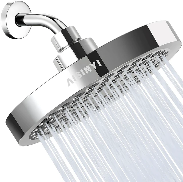 Main image of 6" High Pressure Rain Shower Head, Luxury Polished Chrome Finish 6 Inch Fixed Bathroom Showerhead, Adjustable Replacement, 90 Anti-Clog Nozzles, Removable Restrictor, Tool-Free Easy Install