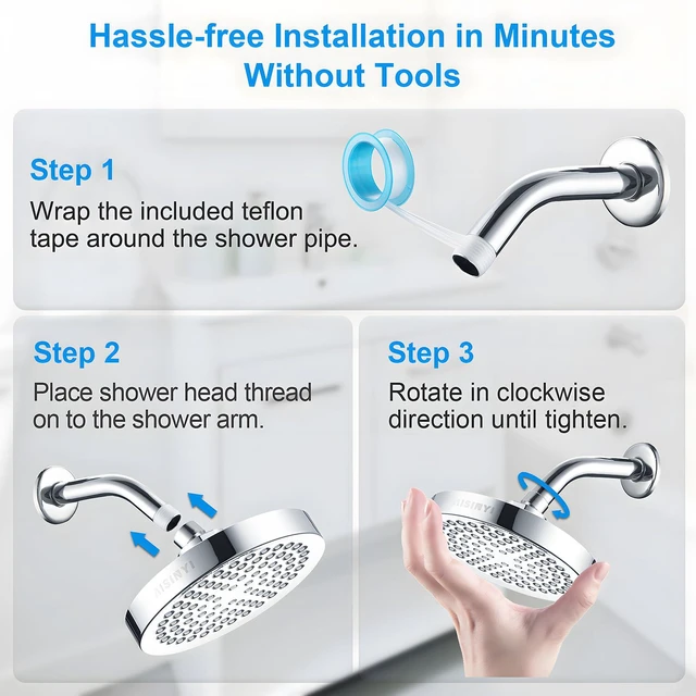 Alt view image 6 of 6 - 6" High Pressure Rain Shower Head, Luxury Polished Chrome Finish 6 Inch Fixed Bathroom Showerhead, Adjustable Replacement, 90 Anti-Clog Nozzles, Removable Restrictor, Tool-Free Easy Install