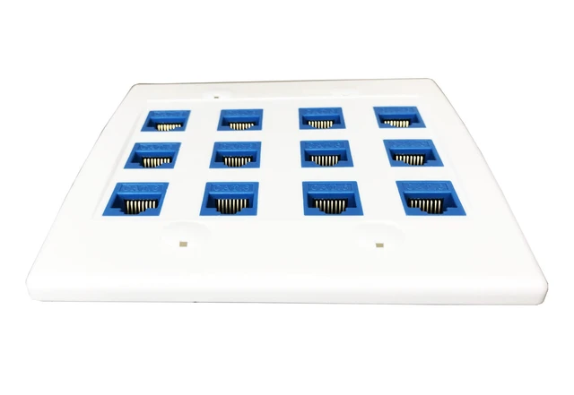 Alt view image 6 of 7 - 12 Port Ethernet Wall Plate, Cat 6, Wall Outlet, RJ45 Female to Female Keystone Jacks - White