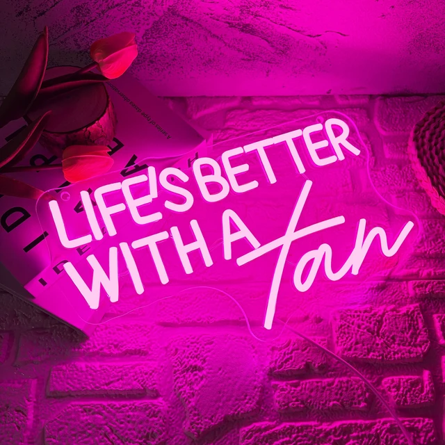 Alt view image 2 of 7 - LifeS Better With A Tan Neon Sign, USB Powered Dimmable LED Neon Light, for Summer Tanning Home Room Wall Decor Tropical Vacation Decor, Office Or Gift for Summer Lovers(14.1 * 7.8 In)