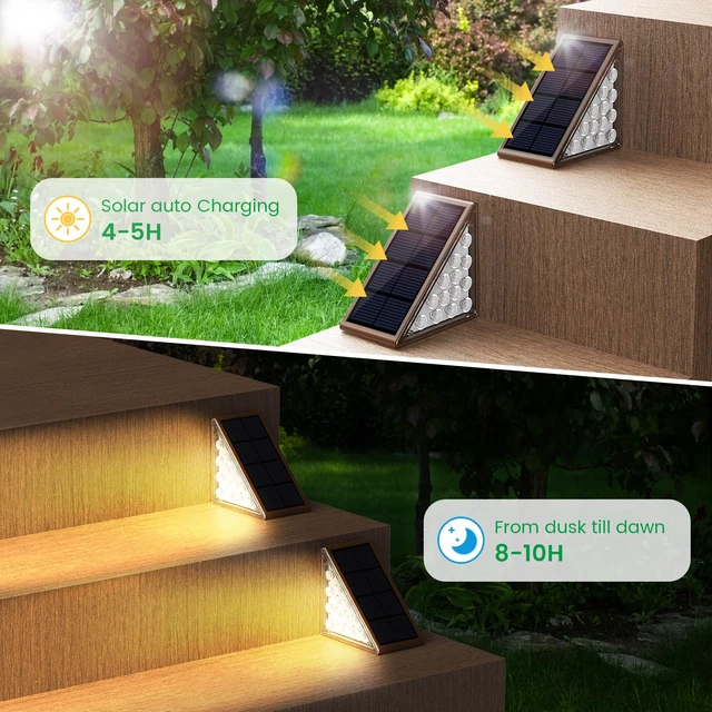 Alt view image 2 of 7 - Solar Step Lights for Outside,4pack Solar Stair Lights Outdoor Waterproof IP67,Outdoor Deck Step Lights,Solar Outdoor Lights for Staircase,Patio,Front Step(Warm Brown)