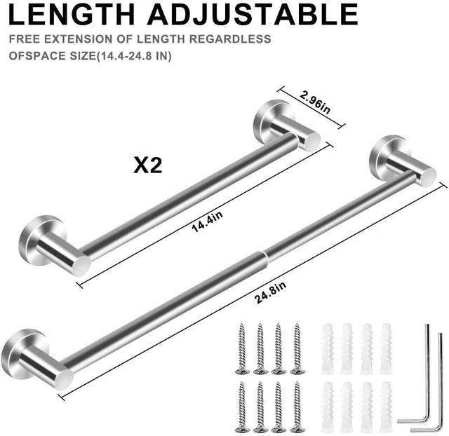 Alt view image 2 of 7 - 2Pcs Adjustable Stainless Steel Towel Racks for Bathroom 13.18-24In Rustproof Single Towel Bar Wall Mounted, Sturdy & Space-Saving Towel Holder Rod for Bathroom Accessories, Silver