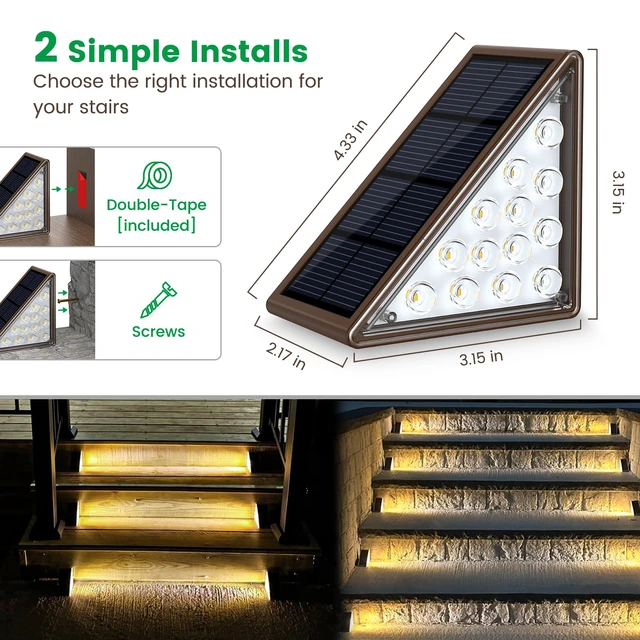 Alt view image 4 of 7 - Solar Step Lights for Outside,4pack Solar Stair Lights Outdoor Waterproof IP67,Outdoor Deck Step Lights,Solar Outdoor Lights for Staircase,Patio,Front Step(Warm Brown)