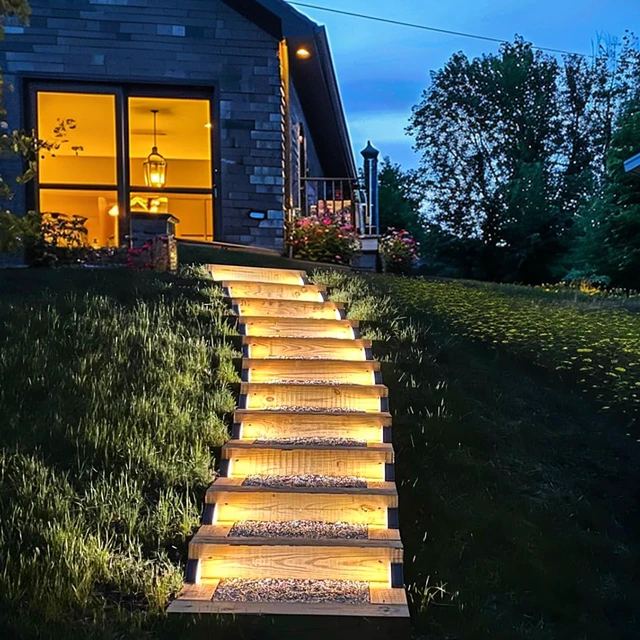 Alt view image 5 of 7 - Solar Step Lights for Outside,4pack Solar Stair Lights Outdoor Waterproof IP67,Outdoor Deck Step Lights,Solar Outdoor Lights for Staircase,Patio,Front Step(Warm Brown)