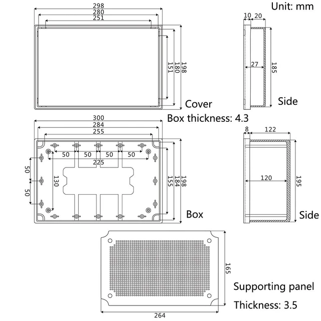 Alt view image 6 of 7 - Junction Box ABS Plastic Waterproof IP65 Electrical Boxes Hinged Shell Outdoor Universal Project Enclosure with Mounting Plate and Wall Brackets Grey 11.8x7.9x6.3 inch(300x200x160mm)