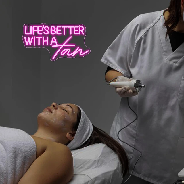 Alt view image 5 of 7 - LifeS Better With A Tan Neon Sign, USB Powered Dimmable LED Neon Light, for Summer Tanning Home Room Wall Decor Tropical Vacation Decor, Office Or Gift for Summer Lovers(14.1 * 7.8 In)