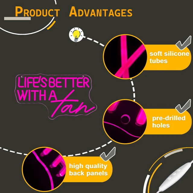 Alt view image 4 of 7 - LifeS Better With A Tan Neon Sign, USB Powered Dimmable LED Neon Light, for Summer Tanning Home Room Wall Decor Tropical Vacation Decor, Office Or Gift for Summer Lovers(14.1 * 7.8 In)