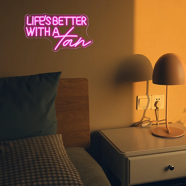 Alt view image 6 of 7 - LifeS Better With A Tan Neon Sign, USB Powered Dimmable LED Neon Light, for Summer Tanning Home Room Wall Decor Tropical Vacation Decor, Office Or Gift for Summer Lovers(14.1 * 7.8 In)