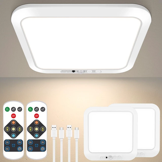 Main image of Rechargeable Motion Sensor Closet Light, Battery Operated Ceiling Light Wireless Battery Powered Shower Light Magnetic Mount, LED Cordless Stick On Overhead Ceiling Light for Pantry Hallway, 2-Pack