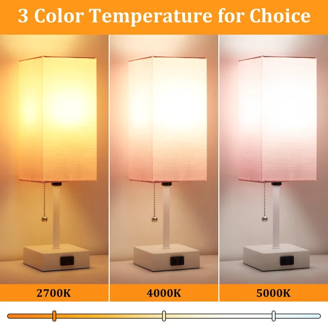 Alt view image 2 of 7 - 15'' Table Lamp for Bedroom set of 2,3-Color Bedside Lamps with Pull Chain Table Lamps for Night stands,Small Night Light Lamps with 2 Bulbs Lamps for Living Room Kids Room Office DecorPink+White