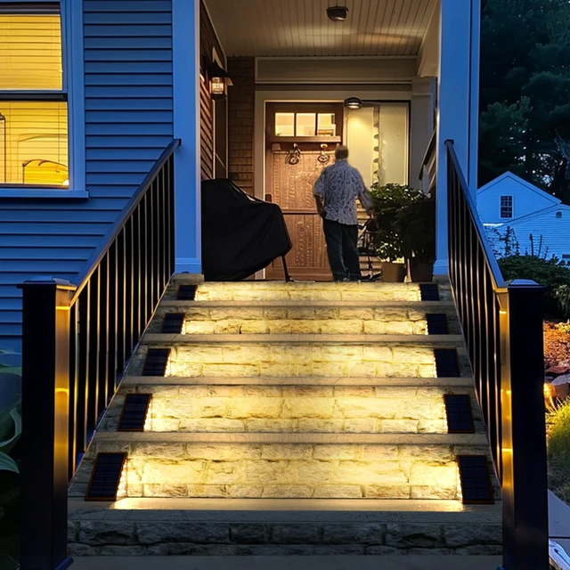 Alt view image 6 of 7 - Solar Step Lights for Outside,4pack Solar Stair Lights Outdoor Waterproof IP67,Outdoor Deck Step Lights,Solar Outdoor Lights for Staircase,Patio,Front Step(Warm Brown)