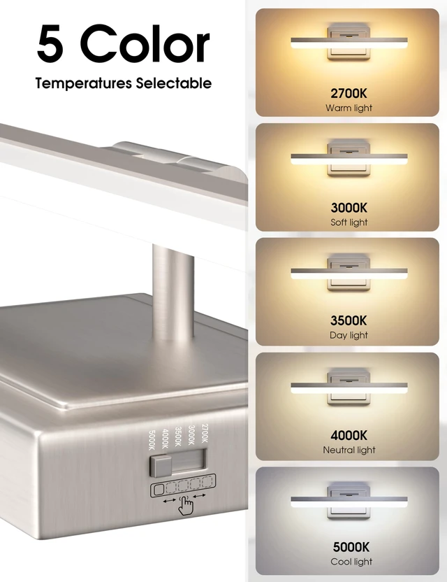 Alt view image 3 of 7 - Modern Bathroom Vanity Light 15.7 inch, Rotatable, 20W Dimmable 5CCT Led Bathroom Light Fixture Over Mirror, Brushed Nickel Bar Vanity Light for Bathrooms Mirror Restroom-ETL Certificated