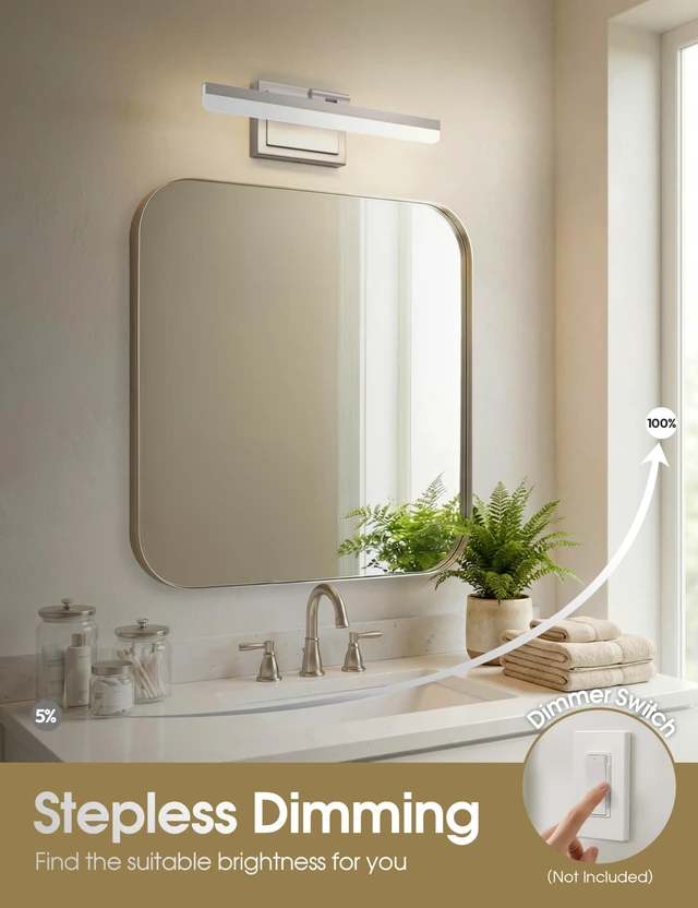 Alt view image 4 of 7 - Modern Bathroom Vanity Light 15.7 inch, Rotatable, 20W Dimmable 5CCT Led Bathroom Light Fixture Over Mirror, Brushed Nickel Bar Vanity Light for Bathrooms Mirror Restroom-ETL Certificated