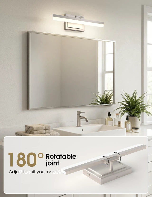 Alt view image 6 of 7 - Modern Bathroom Vanity Light 15.7 inch, Rotatable, 20W Dimmable 5CCT Led Bathroom Light Fixture Over Mirror, Brushed Nickel Bar Vanity Light for Bathrooms Mirror Restroom-ETL Certificated