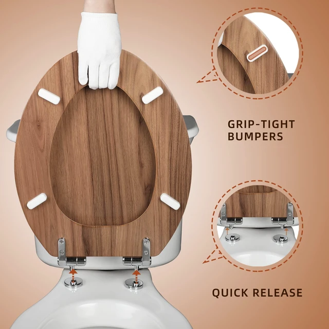 Alt view image 4 of 7 - Slow Close Wood Toilet Seat, Quick-Release (Elongated, Natural) Elongated Toilet Seat with Quietly Close, Easy to Install also Easy to Clean