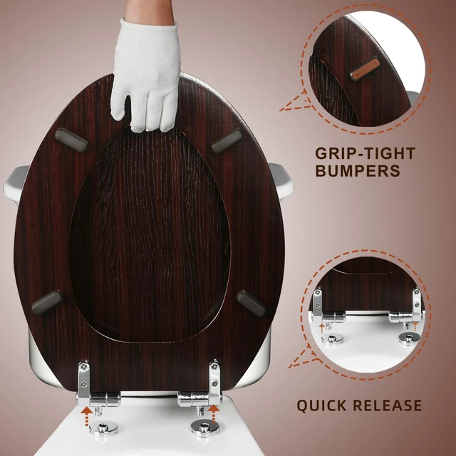 Alt view image 4 of 7 - Slow Close Wood Toilet Seat, Quick-Release (Elongated, Dark Brown) Elongated Toilet Seat with Quietly Close, Easy to Install also Easy to Clean