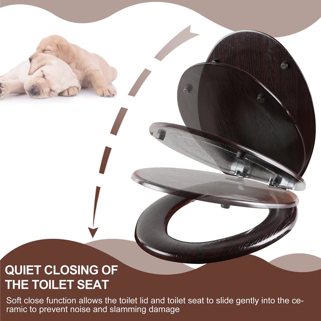 Alt view image 3 of 7 - Slow Close Wood Toilet Seat, Quick-Release (Elongated, Dark Brown) Elongated Toilet Seat with Quietly Close, Easy to Install also Easy to Clean