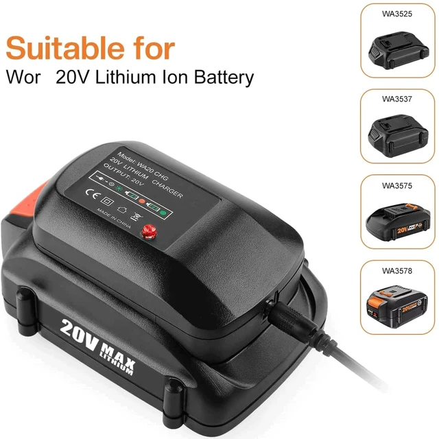 Alt view image 4 of 7 - 20Volt Compatible with Worx 20V Battery and Charger Kit Replace for Worx 20Volt WA3520 WA3525 WA3575 WG151s WG251s WG540s WG545s WG890 WG891, with Charger (Replacement, Not OEM)
