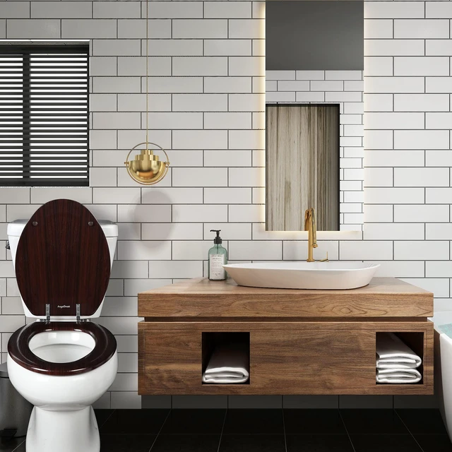 Alt view image 7 of 7 - Slow Close Wood Toilet Seat, Quick-Release (Elongated, Dark Brown) Elongated Toilet Seat with Quietly Close, Easy to Install also Easy to Clean