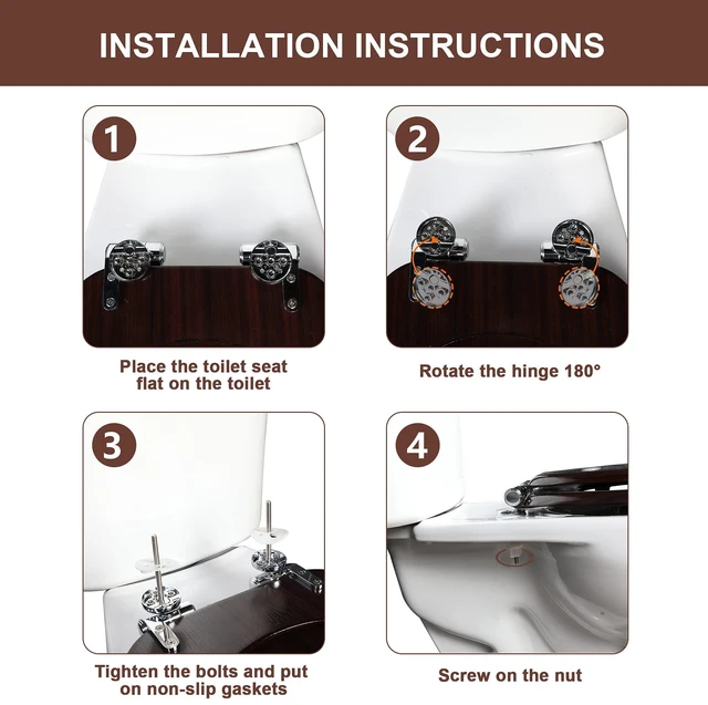Alt view image 6 of 7 - Slow Close Wood Toilet Seat, Quick-Release (Elongated, Dark Brown) Elongated Toilet Seat with Quietly Close, Easy to Install also Easy to Clean