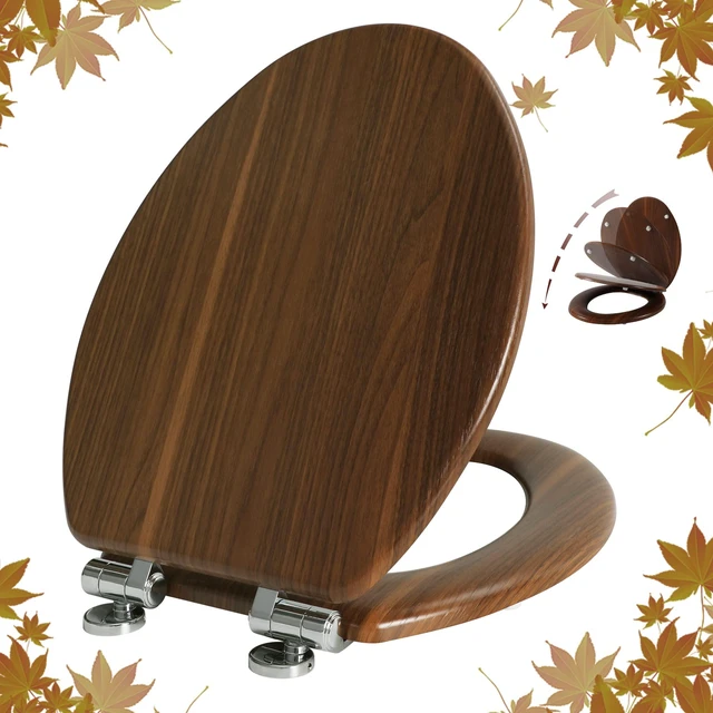 Main image of Slow Close Wood Toilet Seat, Quick-Release (Elongated, Walnut) Elongated Toilet Seat with Quietly Close, Easy to Install also Easy to Clean
