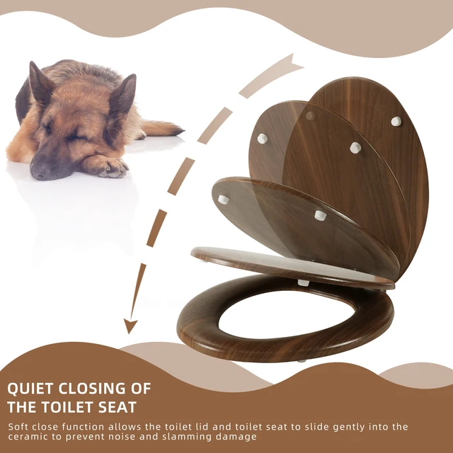 Alt view image 2 of 7 - Slow Close Wood Toilet Seat, Quick-Release (Elongated, Walnut) Elongated Toilet Seat with Quietly Close, Easy to Install also Easy to Clean