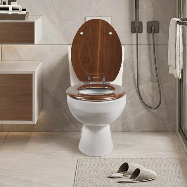 Alt view image 6 of 7 - Slow Close Wood Toilet Seat, Quick-Release (Elongated, Walnut) Elongated Toilet Seat with Quietly Close, Easy to Install also Easy to Clean