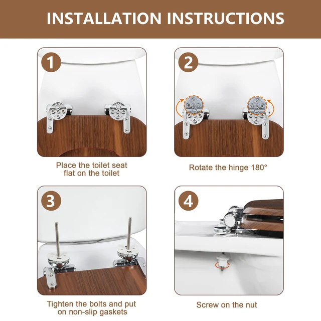 Alt view image 7 of 7 - Slow Close Wood Toilet Seat, Quick-Release (Elongated, Walnut) Elongated Toilet Seat with Quietly Close, Easy to Install also Easy to Clean