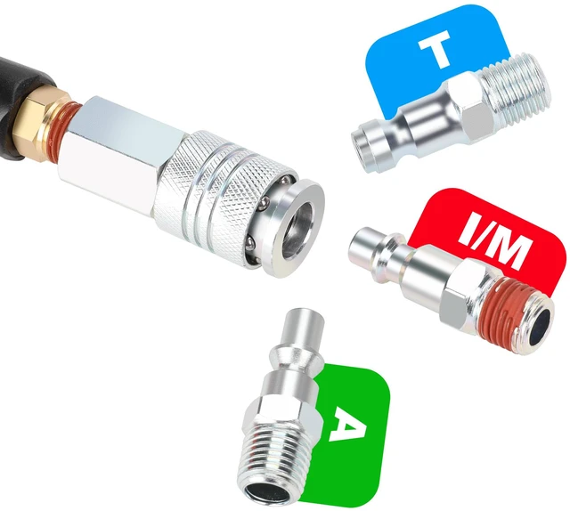 Alt view image 2 of 6 - 1/4 in x 30 ft Polyurethane Recoil Air Compressor Hose with Bend Restrictors Compressor Hose with 1/4" Industrial Universal Quick Coupler and 4PCS I/M Plug Kit, Red