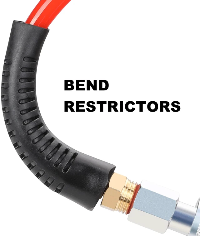 Alt view image 3 of 6 - 1/4 in x 30 ft Polyurethane Recoil Air Compressor Hose with Bend Restrictors Compressor Hose with 1/4" Industrial Universal Quick Coupler and 4PCS I/M Plug Kit, Red