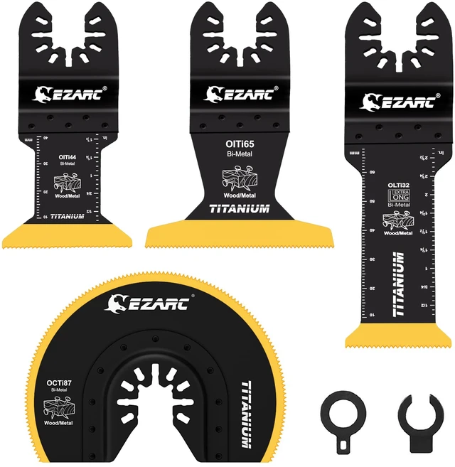 Main image of Titanium Oscillating Saw Blades Kit 4 PCS, Plunge Cutting Multitool Blades for Metal Wood Nails Screws, Flush Cut Universal Quick Release Multi Tool Blades Kits, Tool Blades Fit Multiple Models