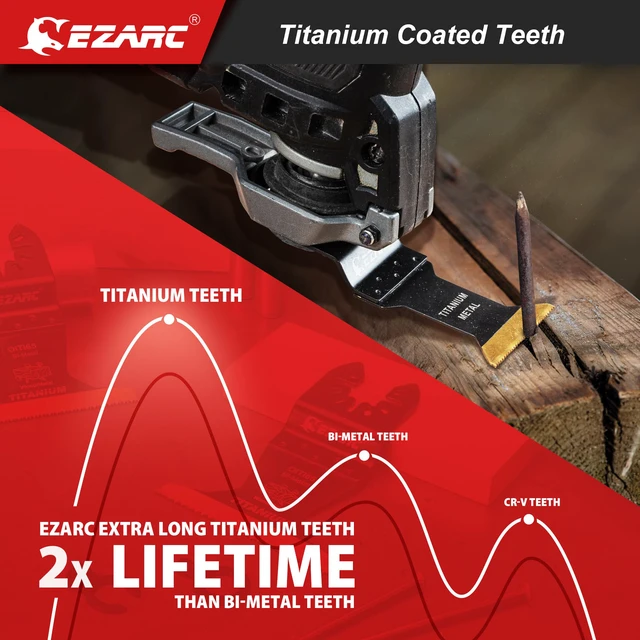Alt view image 3 of 7 - Titanium Oscillating Saw Blades Kit 4 PCS, Plunge Cutting Multitool Blades for Metal Wood Nails Screws, Flush Cut Universal Quick Release Multi Tool Blades Kits, Tool Blades Fit Multiple Models