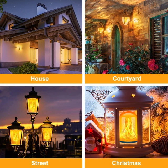 Alt view image 2 of 7 - Upgraded Flame Light Bulbs, 4 Modes Flickering Light Bulbs, E26 Base Fire Flame Bulb for Halloween Decorations Outdoor, Christmas Lights Patio Indoor Home Decor (Yellow, 4 Pack)