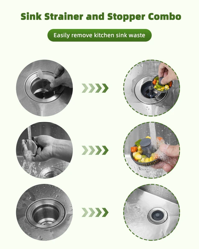 Alt view image 3 of 6 - Universal 2PCS Kitchen Sink Strainer Stopper Combo, 3 in 1 Pop Up Kitchen Sink Stopper with Chrome Stainless Steel Wraped Shell for US Standard 3-1/2 inch Drain Filter, Anti-Clog
