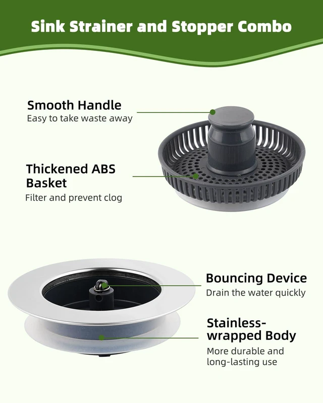 Alt view image 5 of 6 - Universal 2PCS Kitchen Sink Strainer Stopper Combo, 3 in 1 Pop Up Kitchen Sink Stopper with Chrome Stainless Steel Wraped Shell for US Standard 3-1/2 inch Drain Filter, Anti-Clog