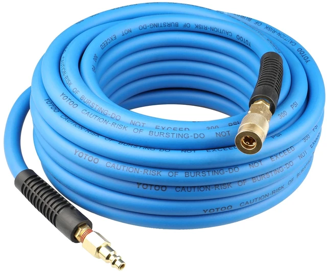 Main image of Air Hose 3/8 in x 50 ft, Heavy Duty Hybrid Air Compressor Hose, Flexible, Lightweight, Kink Resistant with 1/4" Industrial Quick Coupler Fittings, Bend Restrictors, Blue