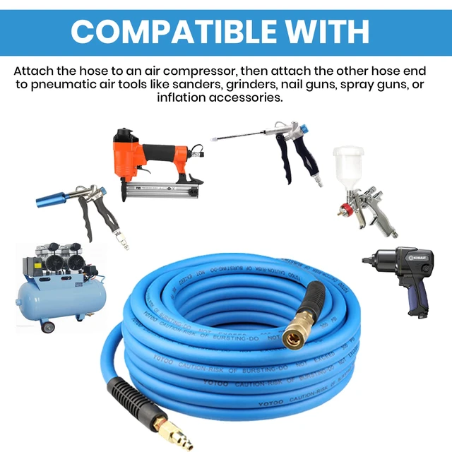Alt view image 6 of 6 - Air Hose 3/8 in x 50 ft, Heavy Duty Hybrid Air Compressor Hose, Flexible, Lightweight, Kink Resistant with 1/4" Industrial Quick Coupler Fittings, Bend Restrictors, Blue