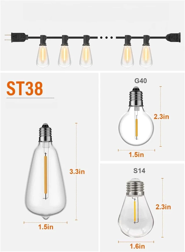 Alt view image 5 of 7 - Outdoor String Lights, 50FT ST38 Bulbs Shatterproof Patio Lights, Waterproof Dimmable Outside Hanging Light, Connectable LED Outdoor Lights for Backyard, Porch, Party, Garden, Home Decor