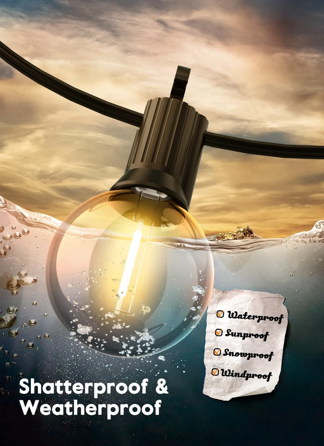 Alt view image 3 of 7 - 10 Pack G40 LED Replacement Bulbs, E12 Base, 2200K, Warm White Shatterproof Plastic LED Light Bulb, Waterproof, Dimmable, 1.5" Edison Light Bulbs for Indoor Outdoor Patio Backyard Decor