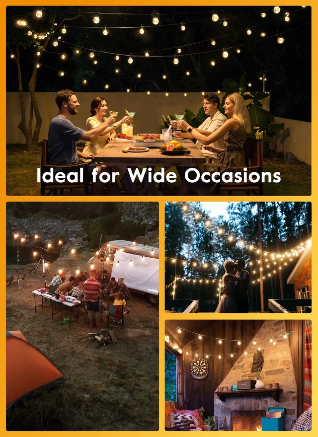 Alt view image 7 of 7 - 10 Pack G40 LED Replacement Bulbs, E12 Base, 2200K, Warm White Shatterproof Plastic LED Light Bulb, Waterproof, Dimmable, 1.5" Edison Light Bulbs for Indoor Outdoor Patio Backyard Decor